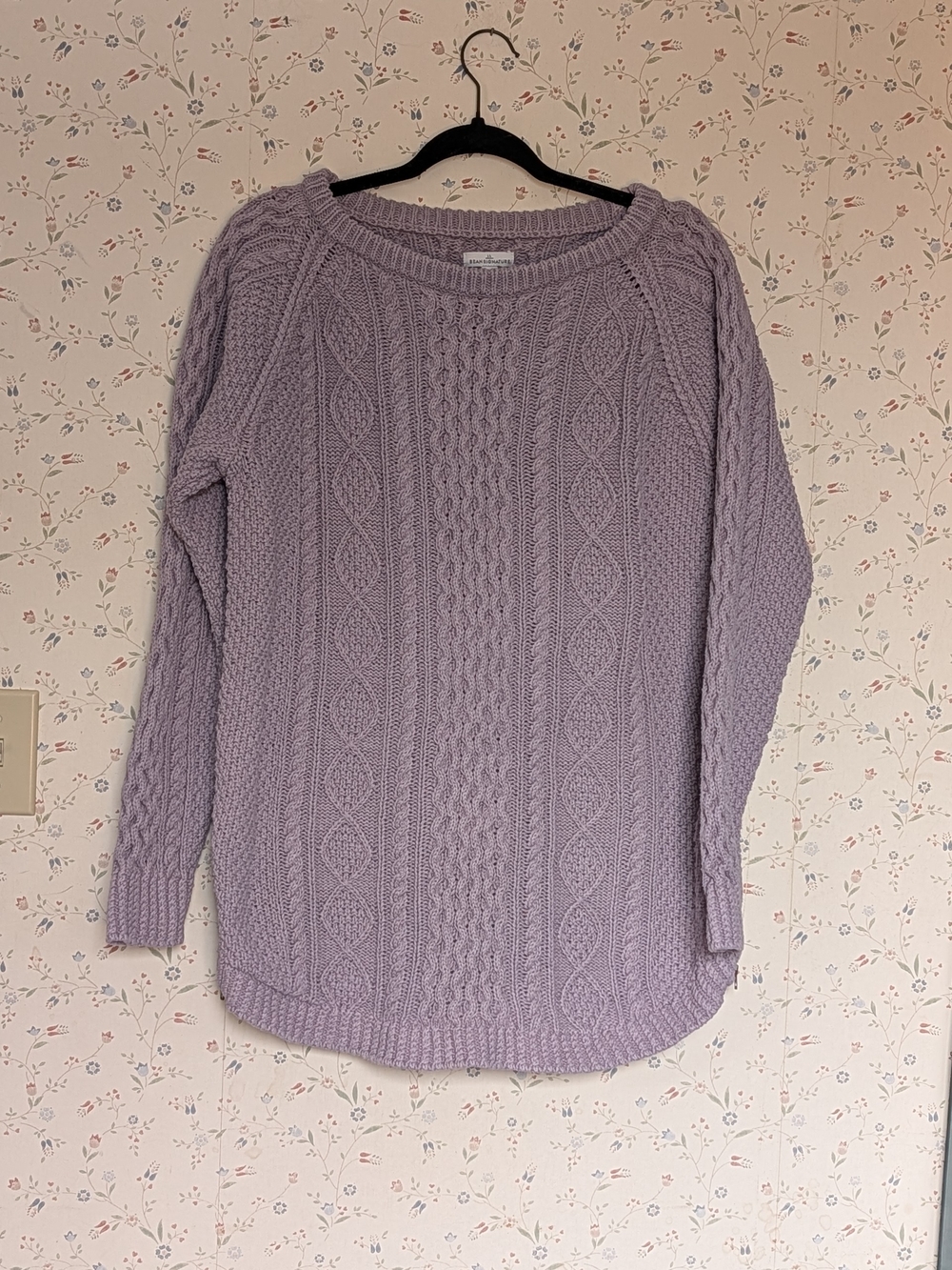 💜 Women's L Pullover Lavender Cable Knit Sweater Thick Cotton